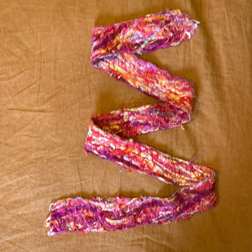 OOAK Handmade mixed textile scarf. Mixed textures and colors